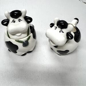 Vintage Cow Porcelain Cream & Sugar Containers Country Farm Decor